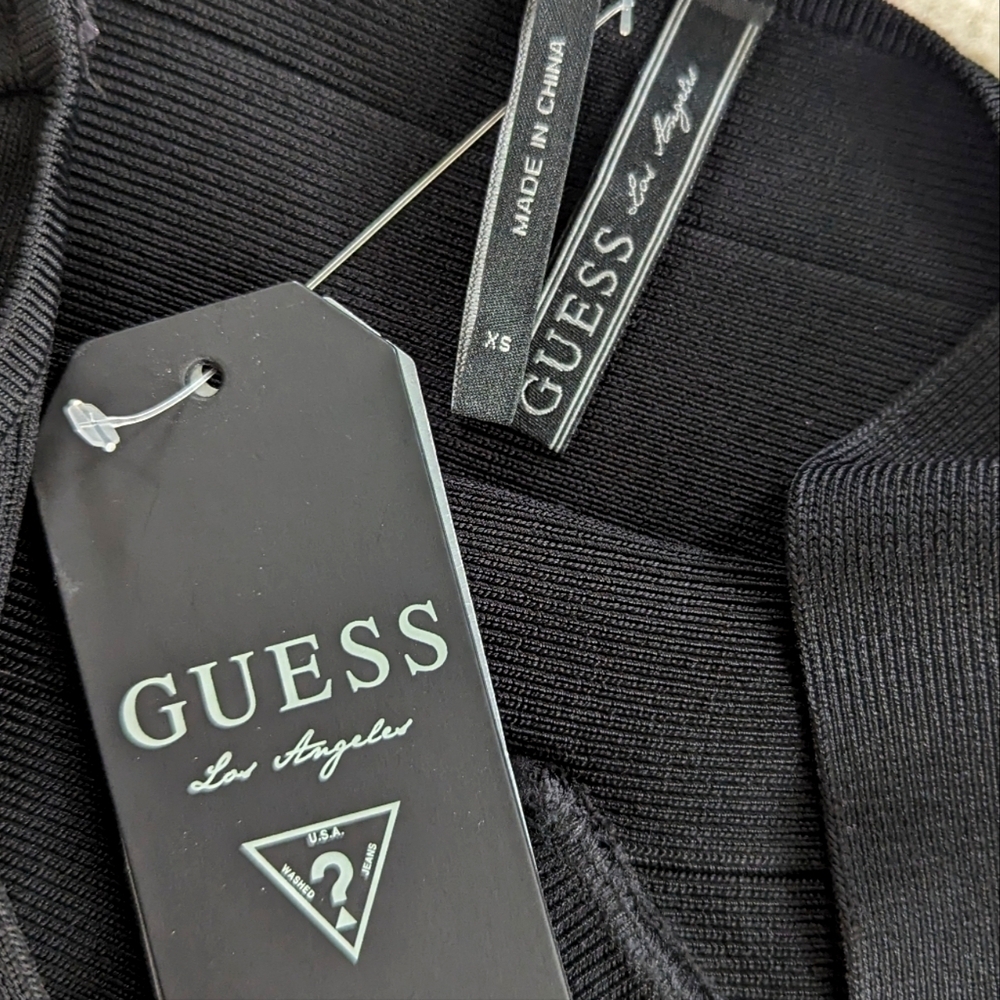 Guess Black Ribbed Bodycon Mini V-neck Dress Size XS NEW WITH TAGS - Picture 4 of 8